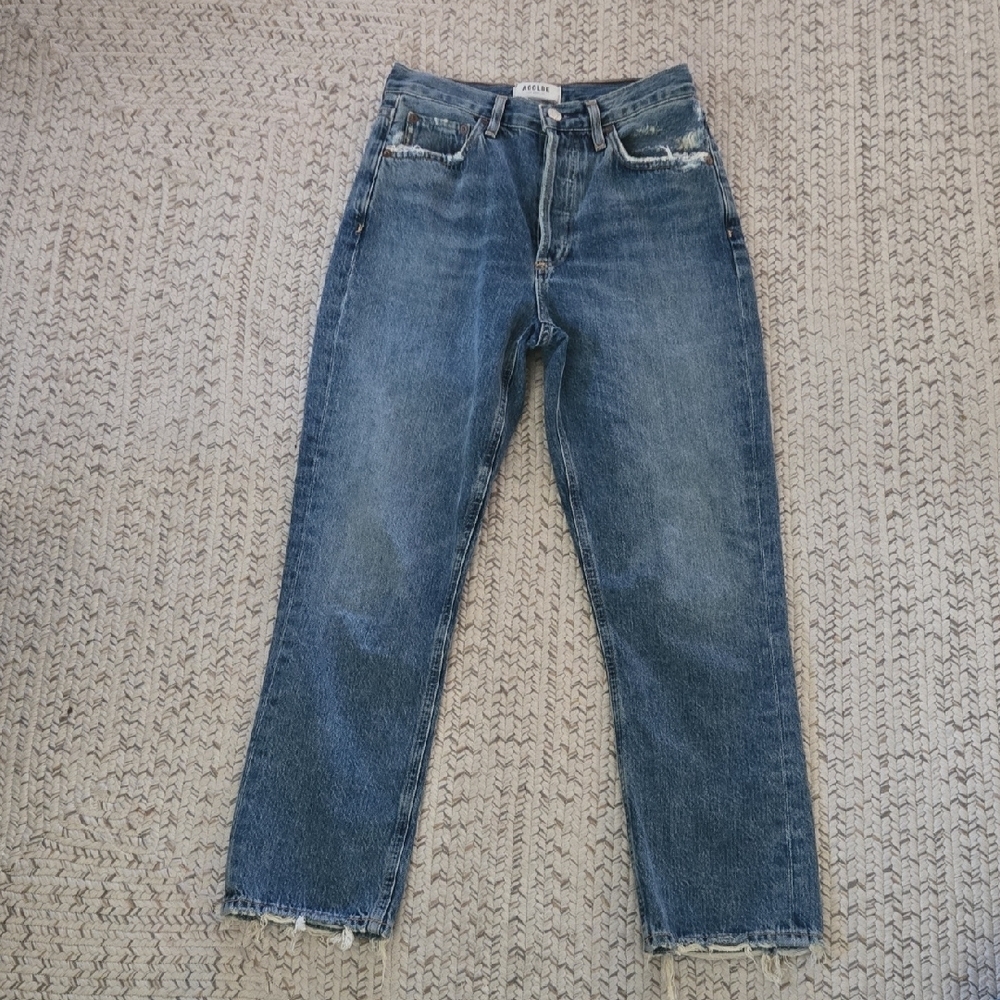 Agolde Women's Button Fly Straight Blue Jeans